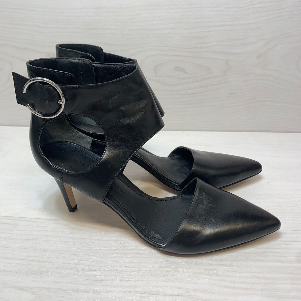 Sigerson Morrison Heels Women's Size 6.5 B Black Leather Ankle Strap Pointed Toe